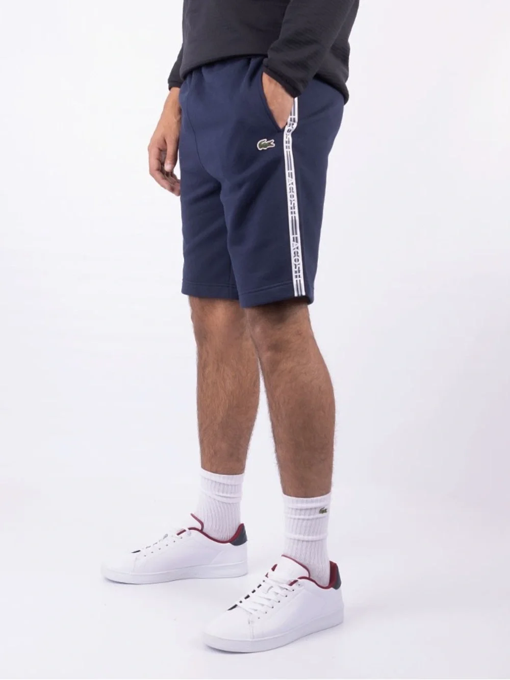 Lacoste Shorts Mens Size XXL Navy Blue Taped Logo Side Seam Crocodile 8in Inseam
